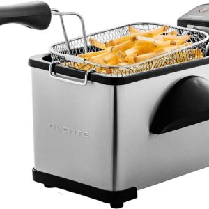 OVENTE Electric Deep Fryer 2 Liter Capacity, 1500 Watt Lid with Viewing Window and Odor Filter