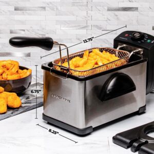 OVENTE Electric Deep Fryer 2 Liter Capacity, 1500 Watt Lid with Viewing Window and Odor Filter