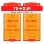 “Mando Whole Body Deodorant for Men – 72-Hour Odor Control, Aluminum & Baking Soda Free – Smooth Solid Stick, Skin Safe – 2.6 oz, Pack of 2 – Bourbon Leather Scent”